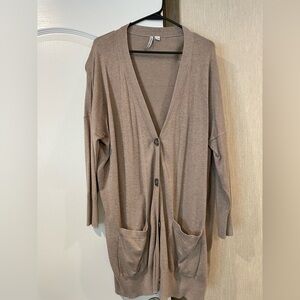 Taupe Longline Button-Front Cardigan Sweater